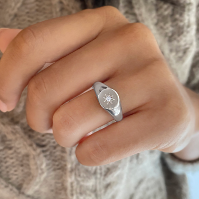 Diamond Sunburst Signet Ring
