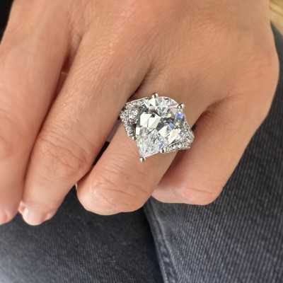 2 Ct Princess Moissanite & 1 Ctw Lab Diamond Split Shank Wide Band Engagement Ring