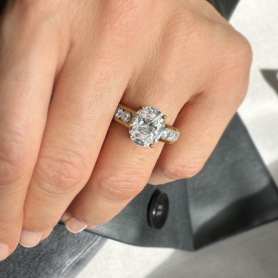 4 Ct Princess Lab Diamond & 1.44 Ctw Lab Diamond Channel Set Wide Band Engagement Ring
