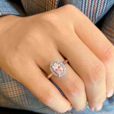 1.25 Ct Oval Morganite & .15 Ctw Diamond Halo Engagement Ring