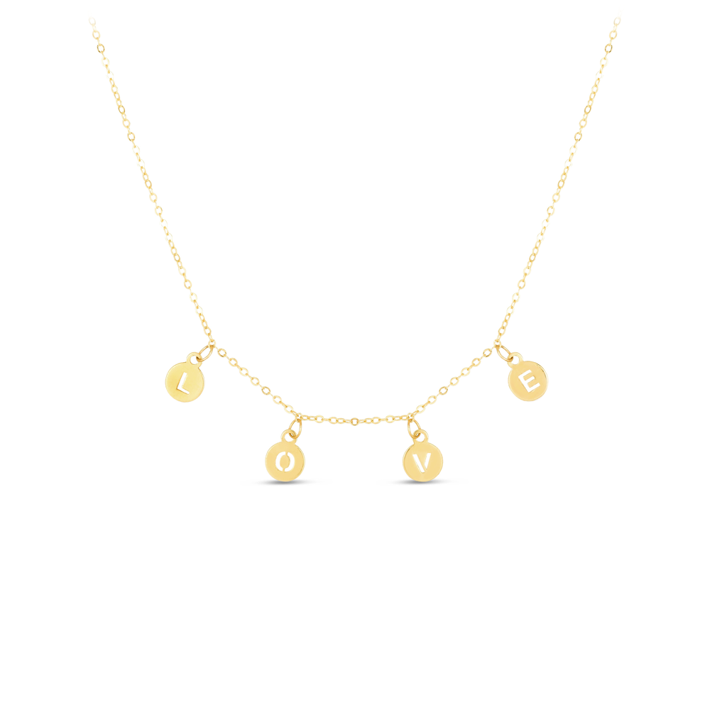 Gold LOVE Disc Dangle Necklace