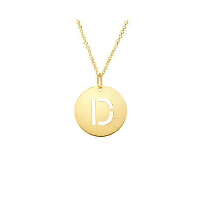 Gold Disc Initial Cutout Necklace D