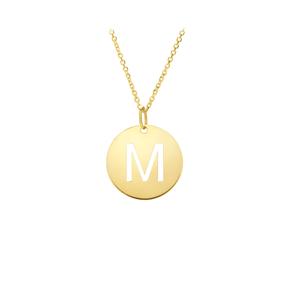 Gold Disc Initial Cutout Necklace M