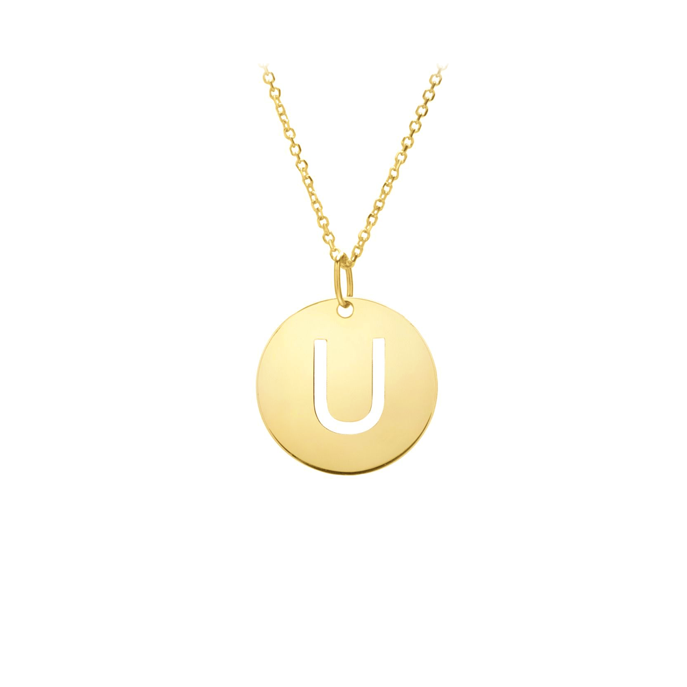 Gold Disc Initial Cutout Necklace U