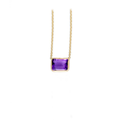 14K Gold Emerald Cut Amethyst Necklace