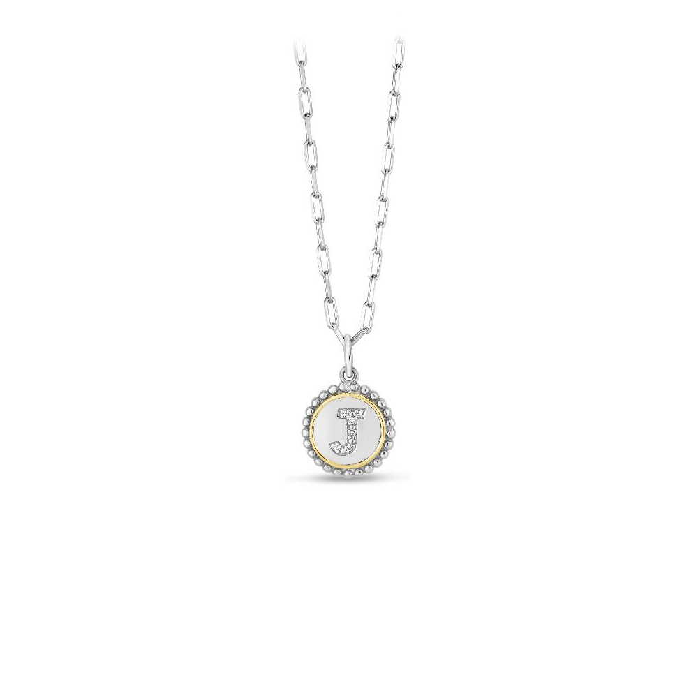 Silver, Gold & Diamond Initial Letter Necklace J