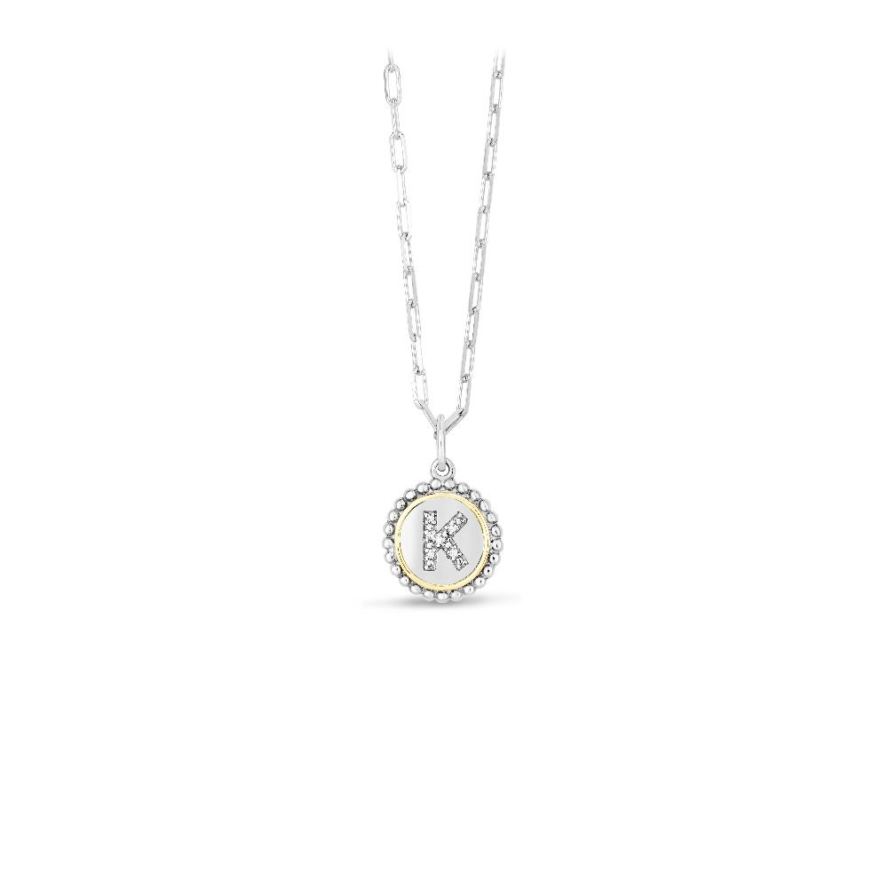 Silver, Gold & Diamond Initial Letter Necklace K