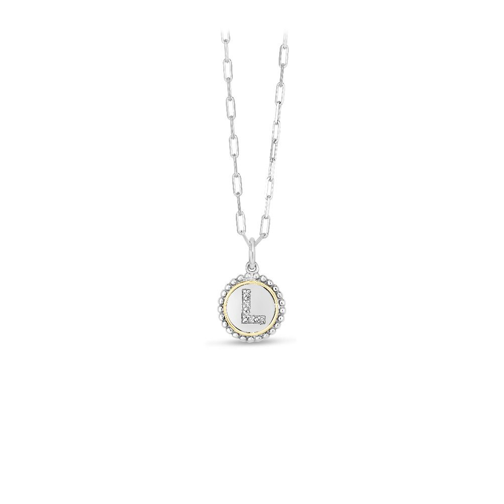 Silver, Gold & Diamond Initial Letter Necklace L