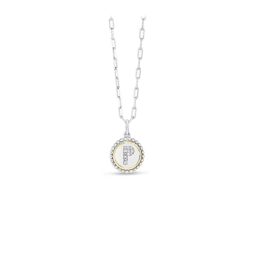 Silver, Gold & Diamond Initial Letter Necklace P
