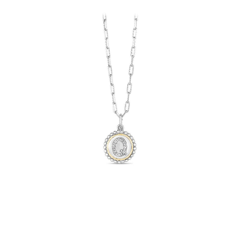 Silver, Gold & Diamond Initial Letter Necklace Q
