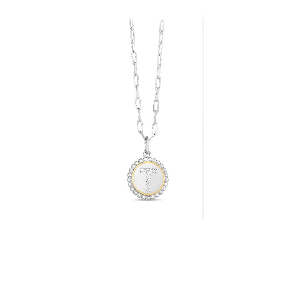 Silver, Gold & Diamond Initial Letter Necklace T