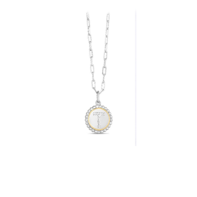Silver, Gold & Diamond Initial Letter Necklace T