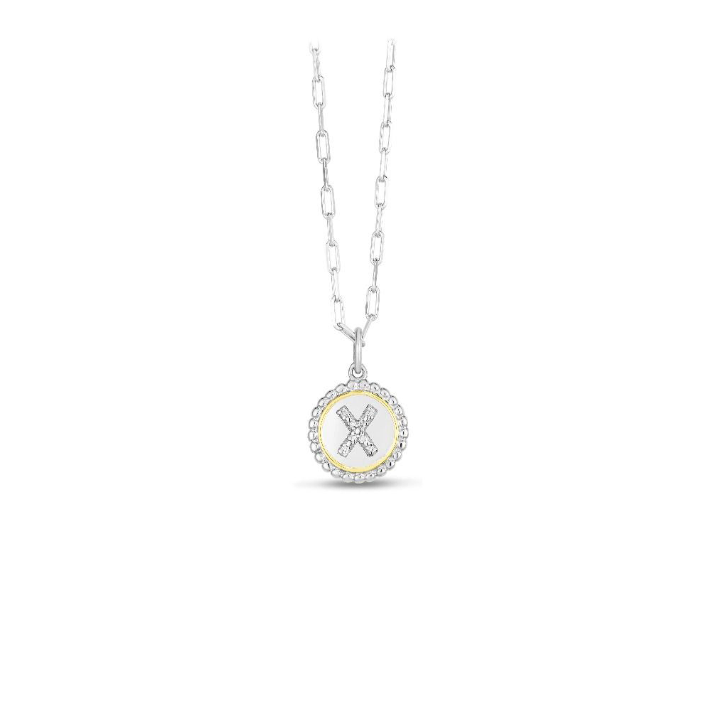 Silver, Gold & Diamond Initial Letter Necklace X
