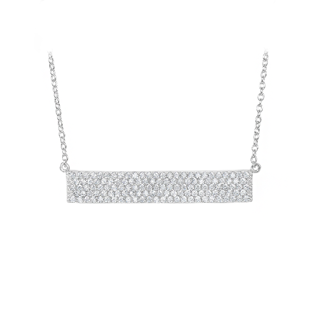 Silver Pavé CZ Horizontal Bar Necklace