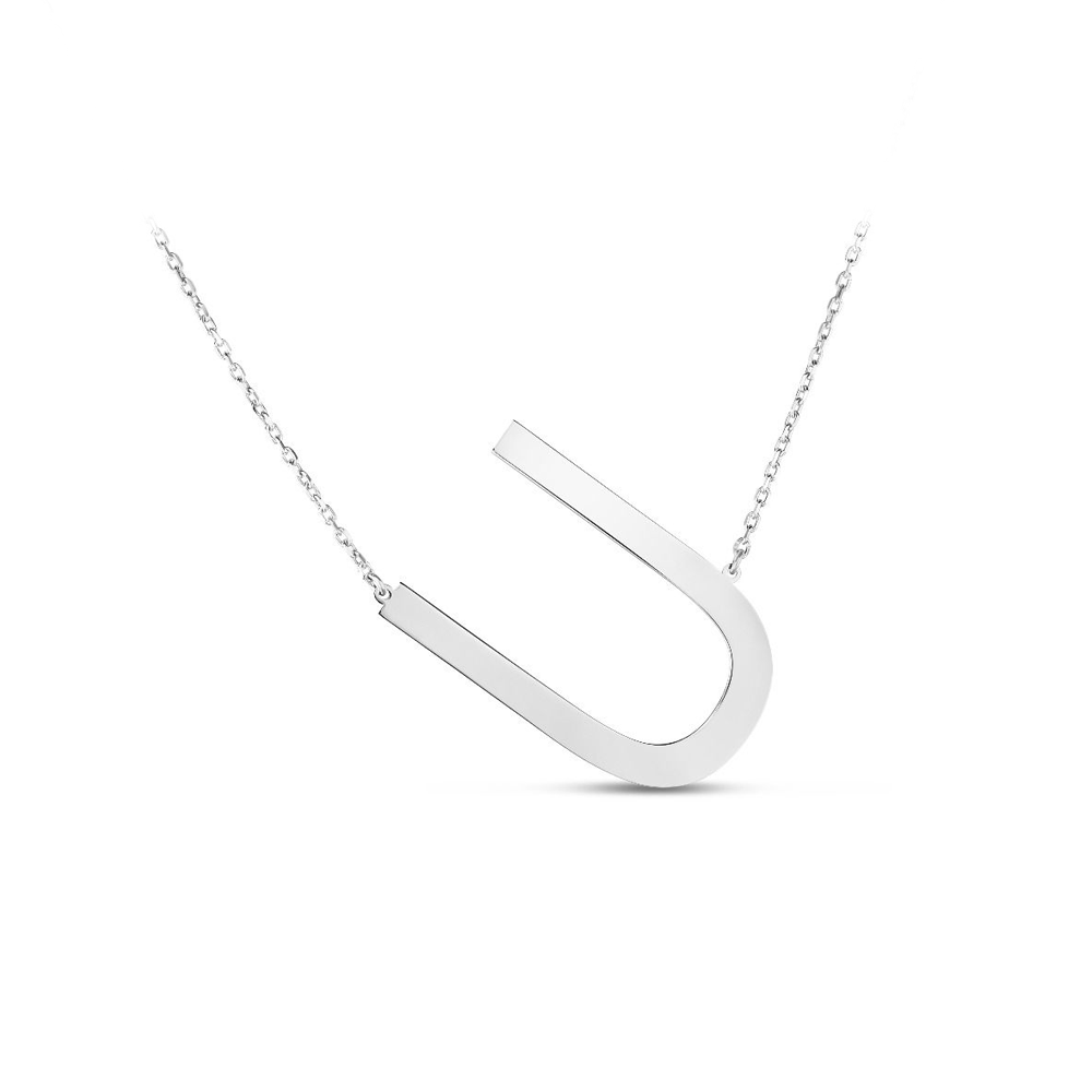 Large Silver Initial Necklace U