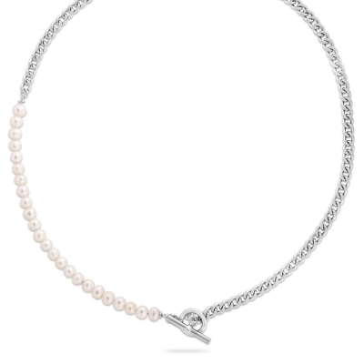 Silver & Pearl Chain Toggle Necklace