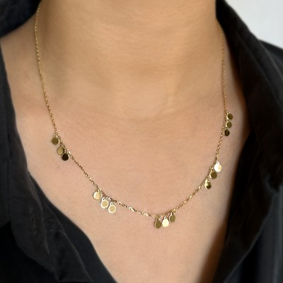 Gold Multi Drop Disc Necklace
