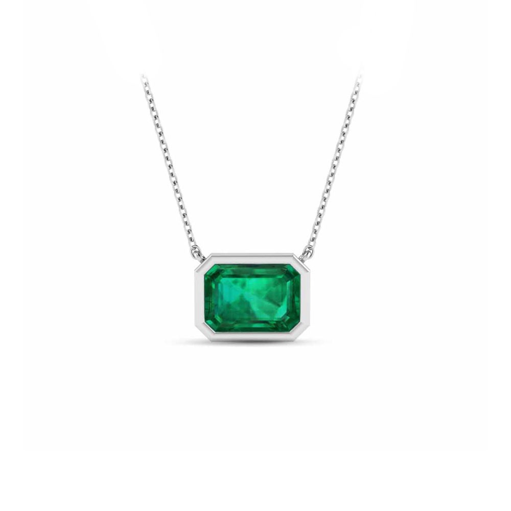 1 Ct Emerald Birthstone Bezel Pendant Necklace