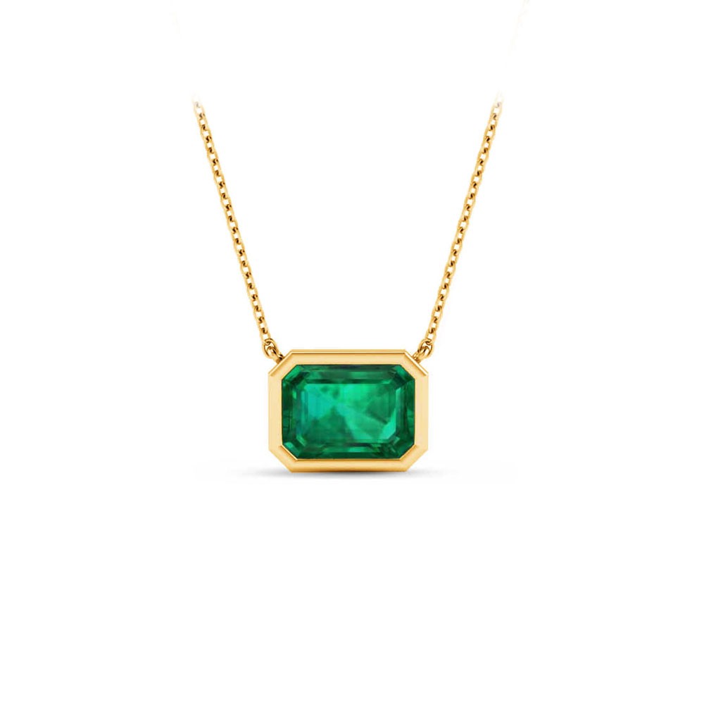 1 Ct Emerald Birthstone Bezel Pendant Necklace