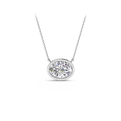 1 Ct Oval CZ Bezel Pendant Necklace