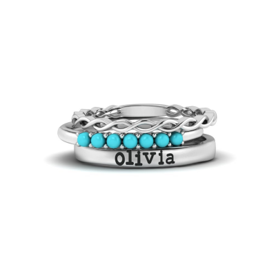 Blue Skies Turquoise Personalized Ring Stack