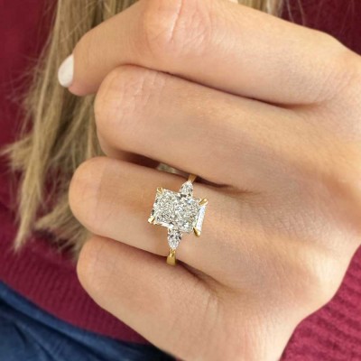 2.5 Ct Radiant Lab Diamond Three Stone Whisper Engagement Ring