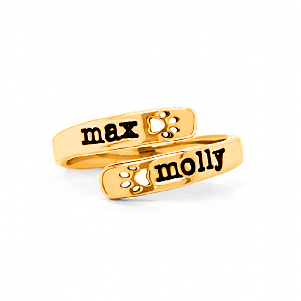 Overlapping Paw Print Pet Name Ring