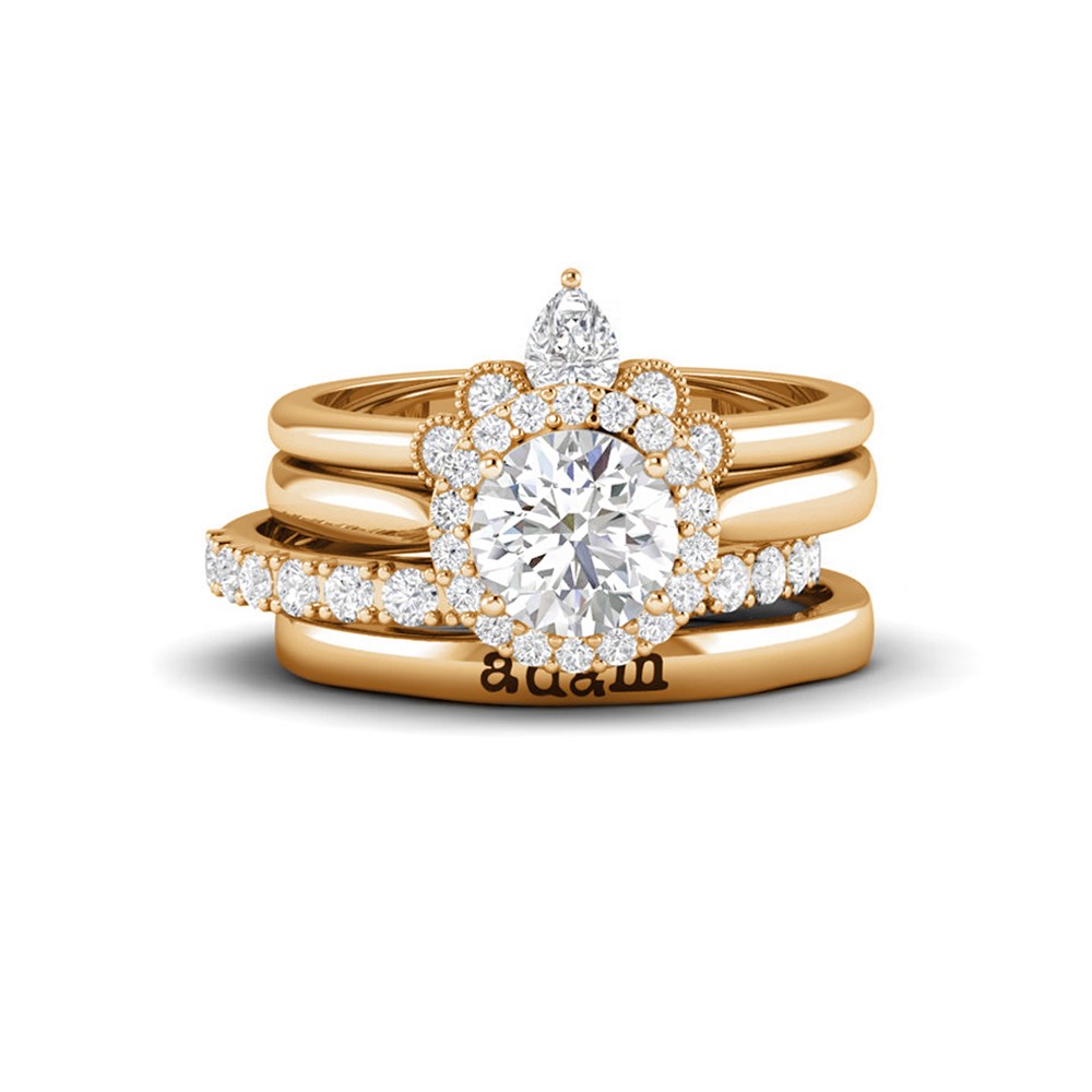 Diamond Nesting Personalized Halo Engagement Ring Stack