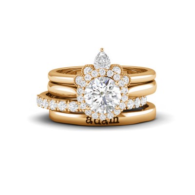 Diamond Nesting Personalized Halo Engagement Ring Stack