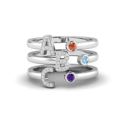Pave Initial Open Ring Stack