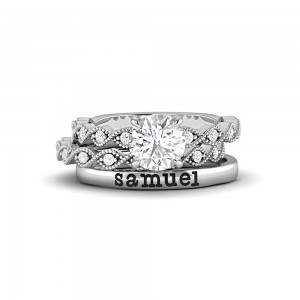 Moissanite Infinity Milgrain Personalized Engagement Ring Stack