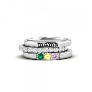 Three Birthstone Mothers Ring Stack