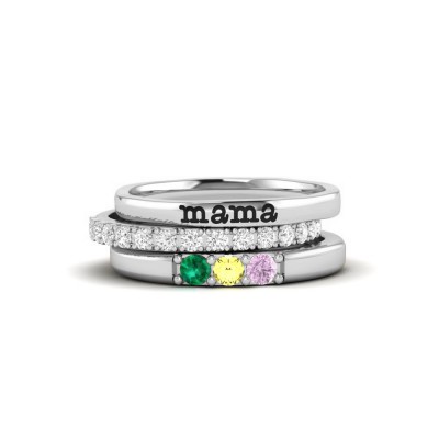 Three Birthstone Mothers Ring Stack