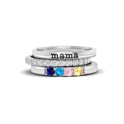 Four Birthstone Mothers Ring Stack