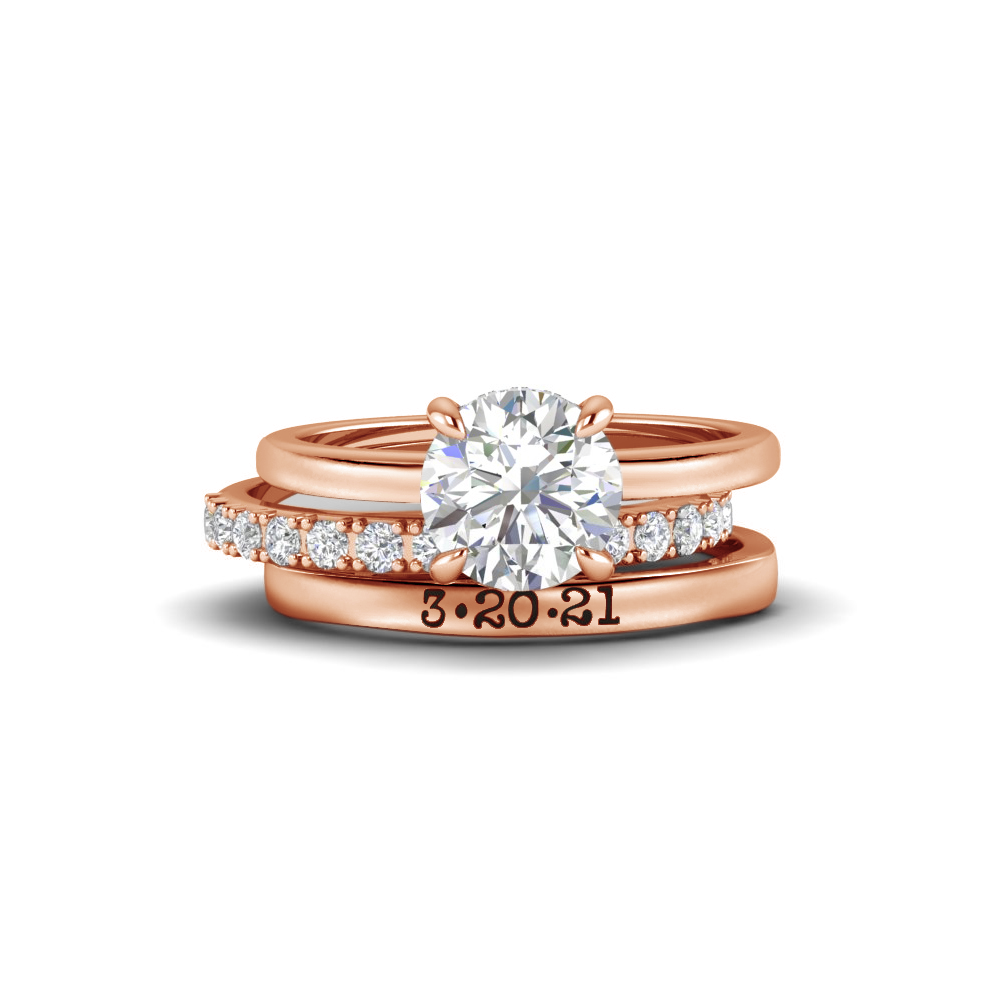 1.6 Ctw Round CZ Hidden Halo Personalized Engagement Ring Stack