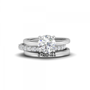 1.5 Ct Round Moissanite & 0.10 Ctw Diamond Hidden Halo Personalized Engagement Ring Stack