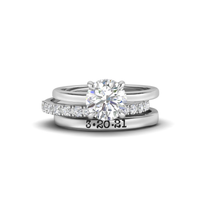 1.5 Ct Round Moissanite Hidden Halo Personalized Engagement Ring Stack