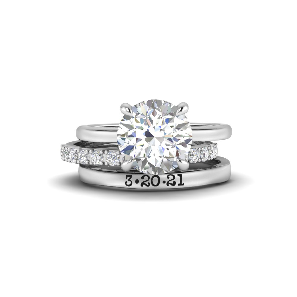 3 Ct Round CZ Hidden Halo Personalized Engagement Ring Stack