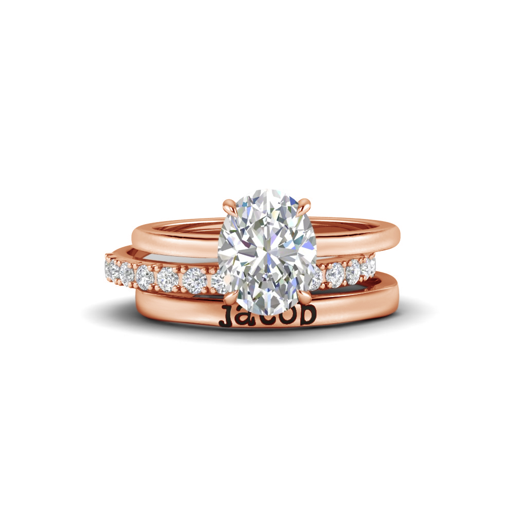2.11 Ctw Oval CZ Hidden  Halo Personalized Engagement Ring Stack