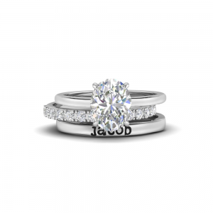 2.11 Ctw Oval CZ Hidden  Halo Personalized Engagement Ring Stack