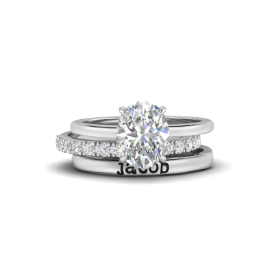 2.11 Ctw Oval CZ Hidden  Halo Personalized Engagement Ring Stack