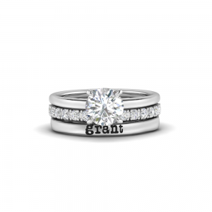 1 Ct Round Moissanite & 0.06 Ctw Diamond Secret Halo  Personalized Engagement Ring Stack