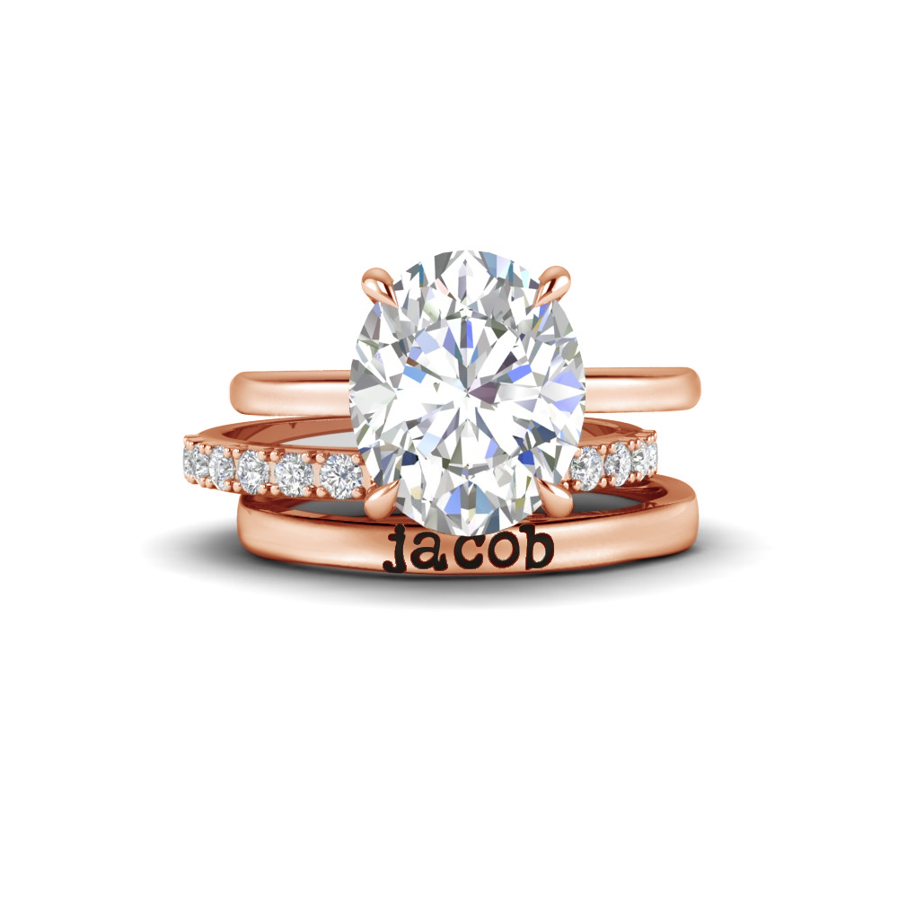 3 Ct Oval Moissanite Secret Halo Personalized Engagement Ring Stack