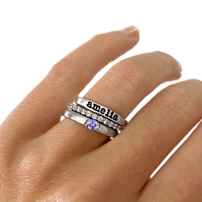 One Birthstone Mothers Ring Stack
