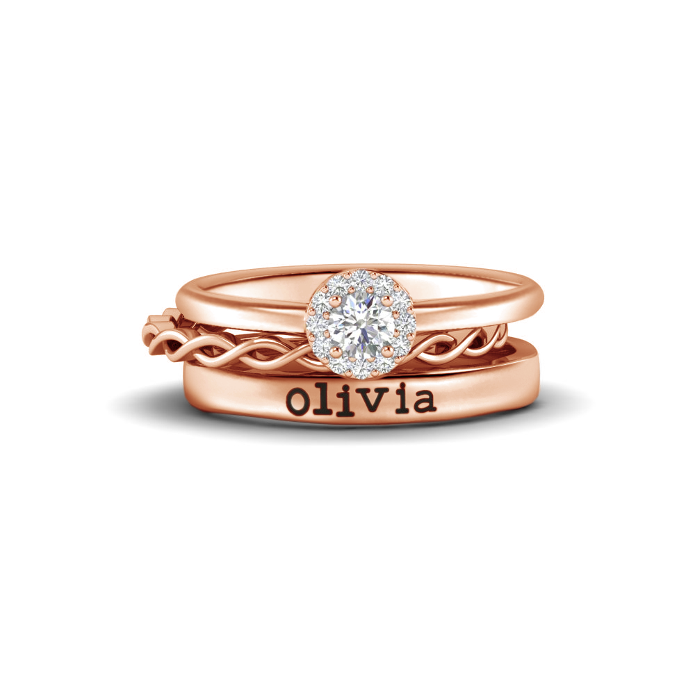 Diamond Twine Halo Personalized Promise Ring Stack