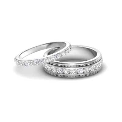 CZ Classic Milgrain Wedding Bands Couples Rings Set