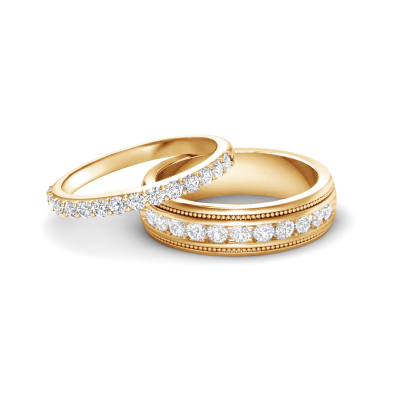 Moissanite Classic Milgrain Wedding Bands Couples Rings Set