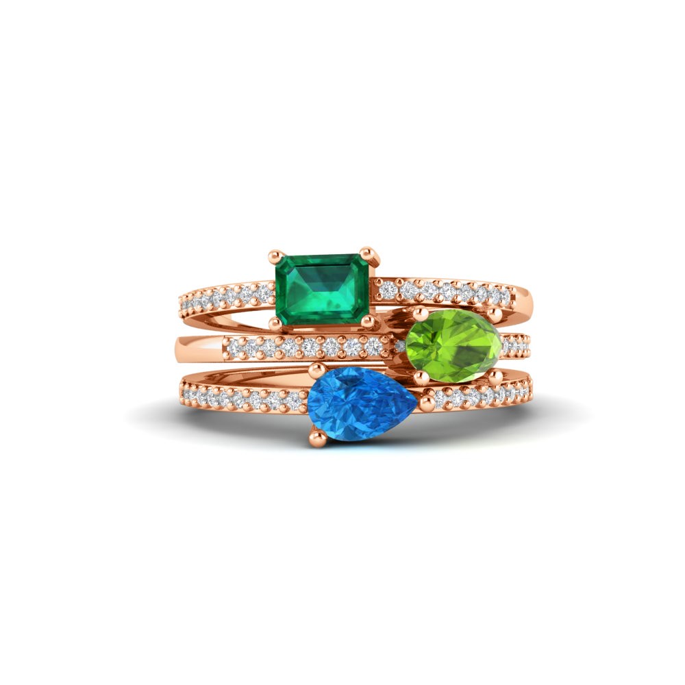 Emerald, Oval & Pear Toi et Moi Birthstone Ring Stack