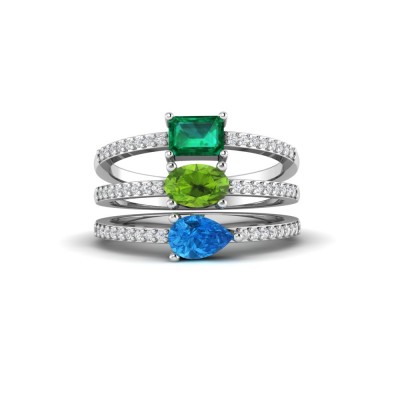 Emerald, Oval & Pear Toi et Moi Birthstone Ring Stack