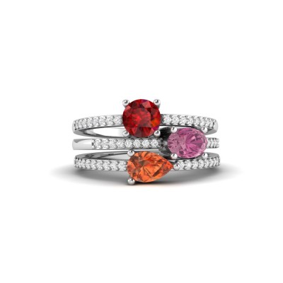 Round, Oval & Pear Toi et Moi Birthstone Ring Stack